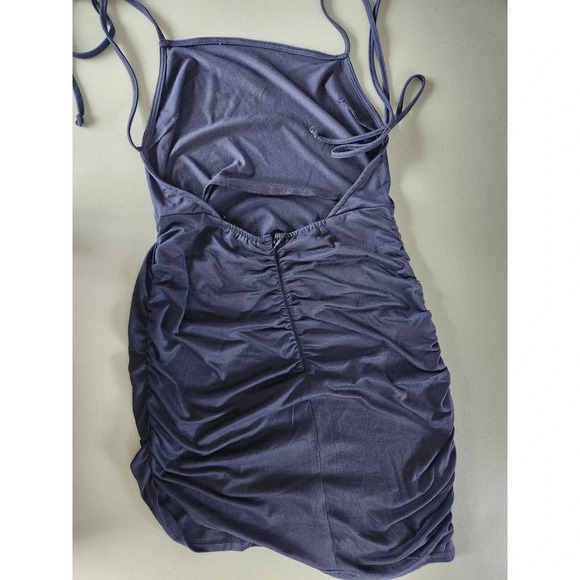 NWT Anthropologie Hutch Ruched Asymmetrical Mini Dress Size M Navy - Picture 2 of 13